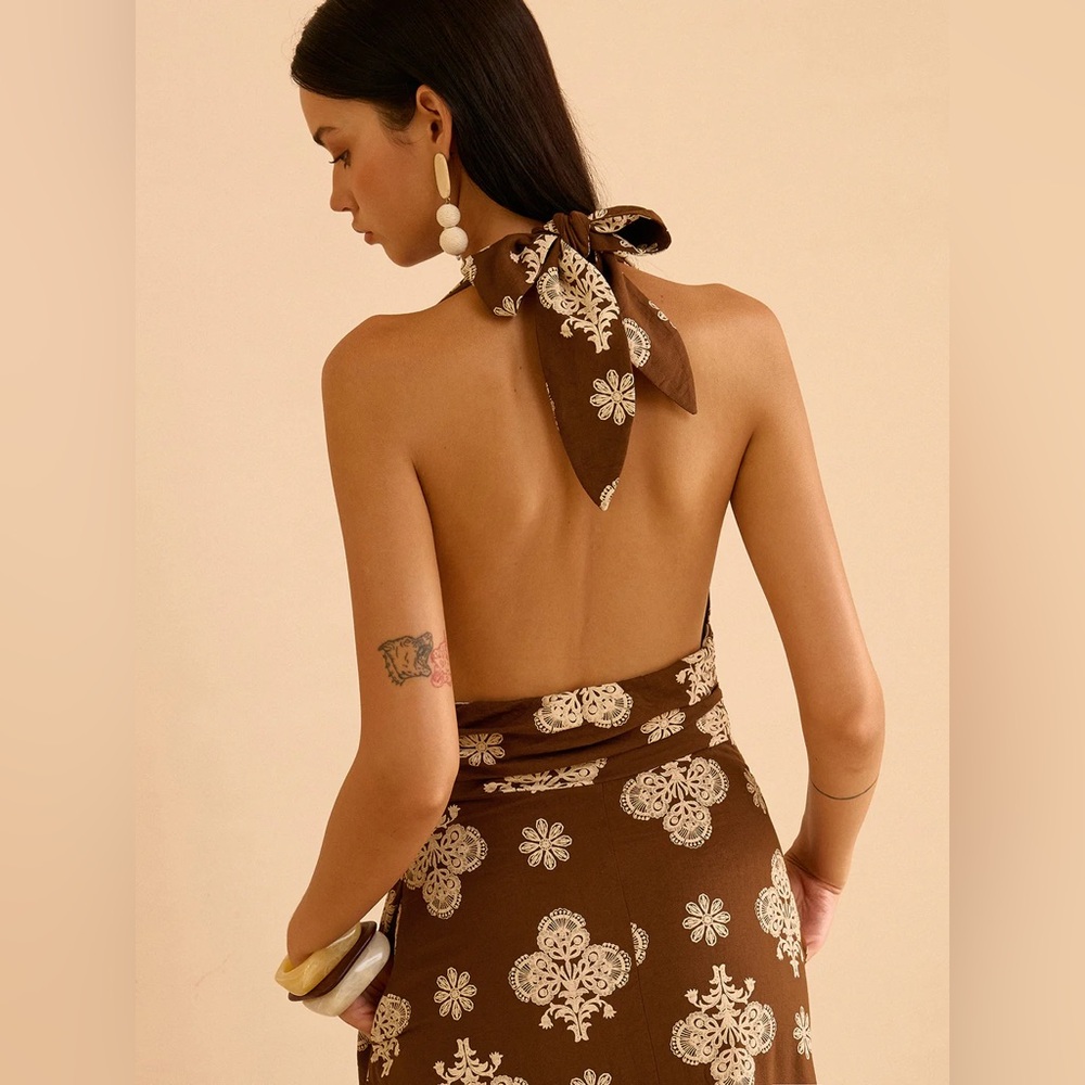 12 Floral Print Pocketed Halter Neck Maxi Dress - Picture 6 of 6